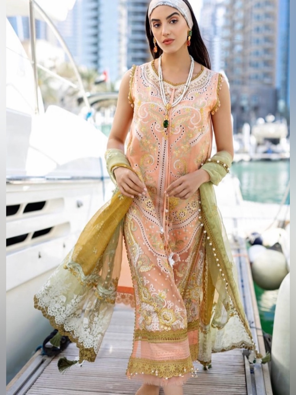 Peach Embroidered Sobia nazir branded dress Indian Pakistani suit